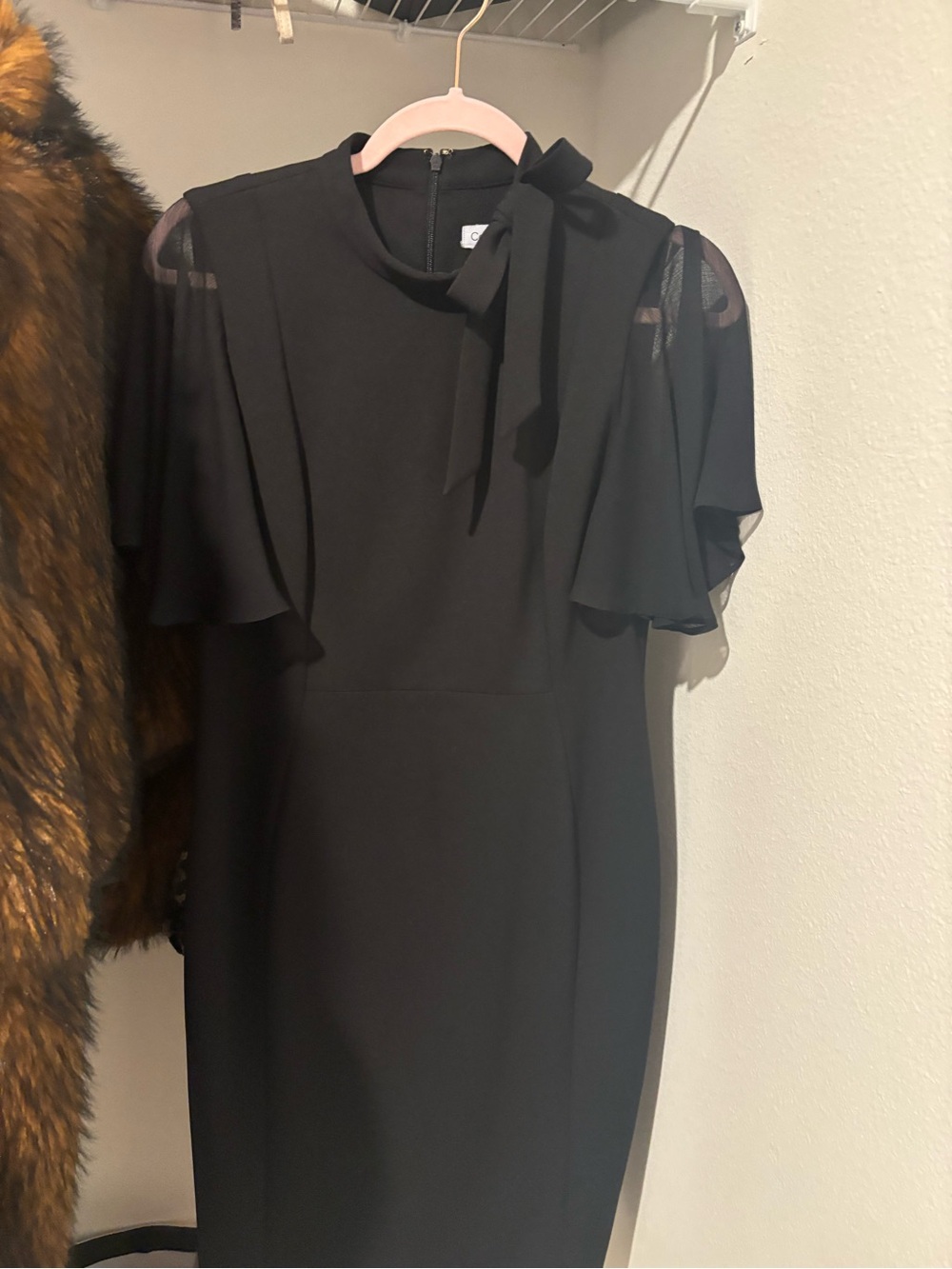 Calvin Klein Black Bow-Tie Flutter Sleeve Midi Dress